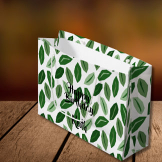 Green Leaves on White Personalizable Gift Bag