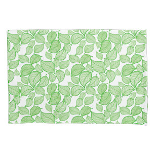 Green Leaves on White Pillowcase
