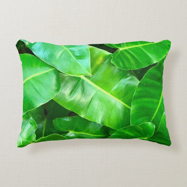 Green leaves Palm Leaf tropical foliage jungle  Decorative Cushion (Front)