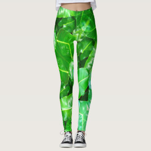 Green leaves Palm Leaf tropical foliage jungle Leggings