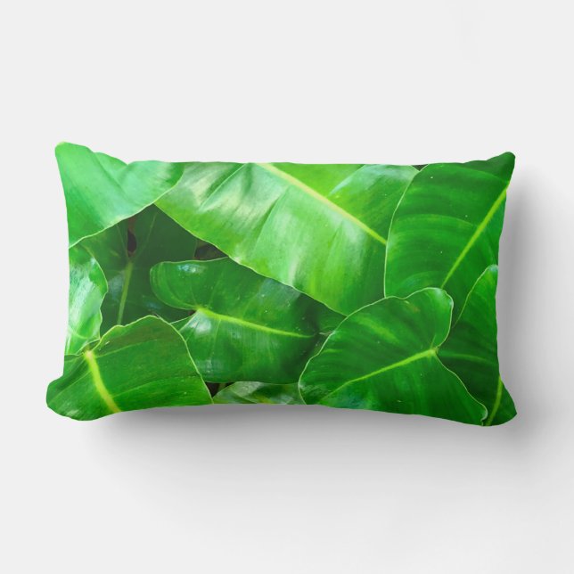 Green leaves Palm Leaf tropical foliage jungle  Lumbar Cushion (Front)