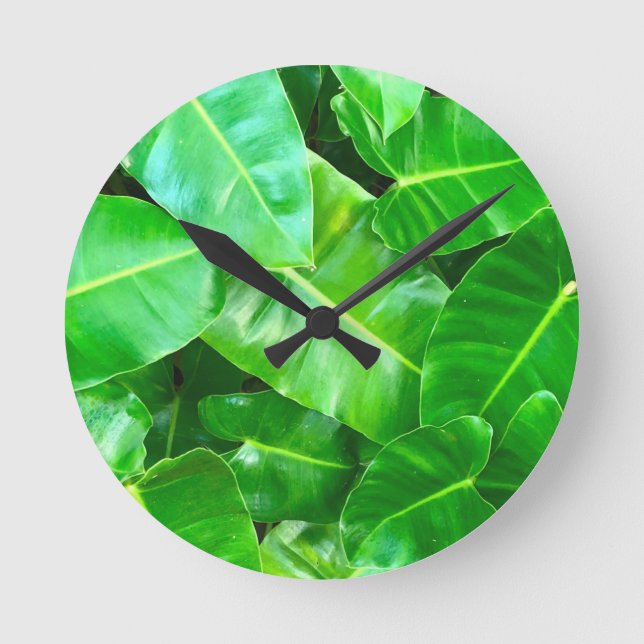 Green leaves Palm Leaf tropical foliage jungle  Round Clock (Front)
