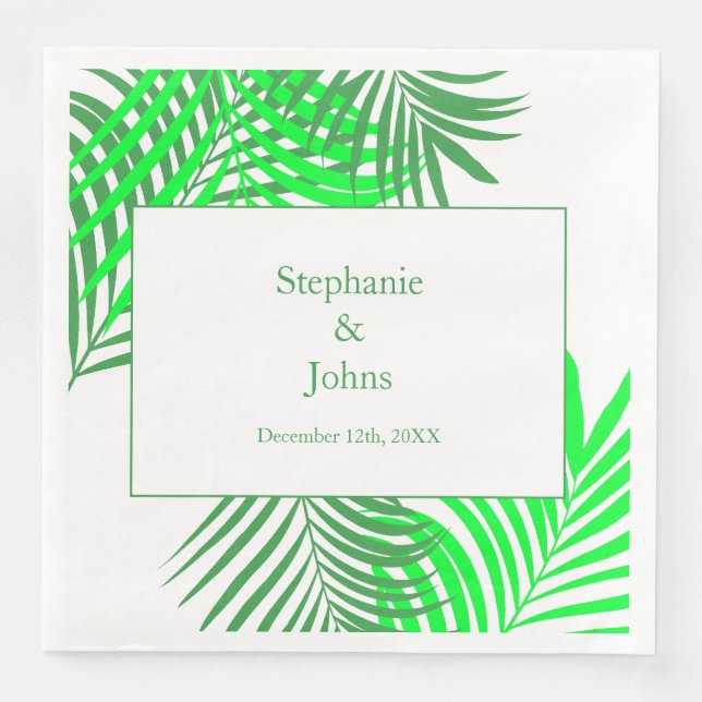 Green Leaves Palm Tree Art Elegant Wedding Napkin (Front)