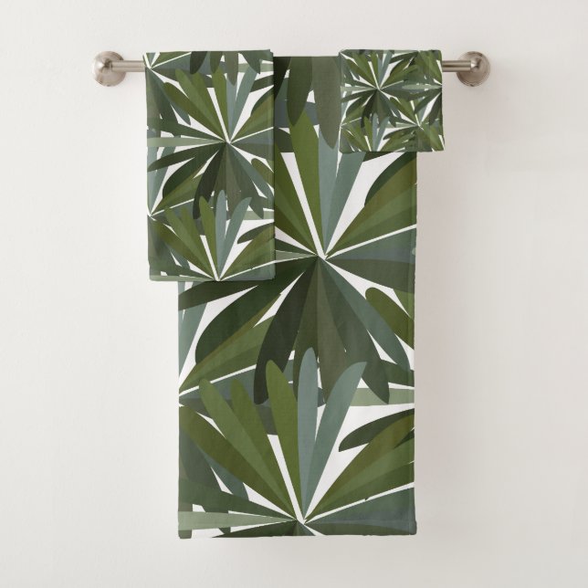 Green Leaves Pattern Bath Towel Set (Insitu)