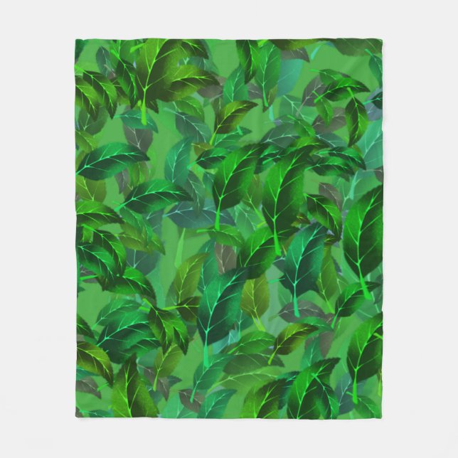 Green Leaves Pattern Fleece Blanket (Front)
