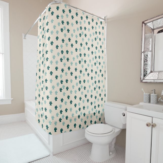 Green Leaves Pattern on Beige Background Shower Curtain (In Situ)