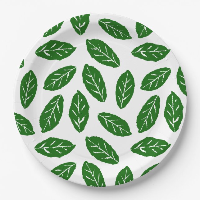 Green Leaves Pattern Paper Plate (Front)