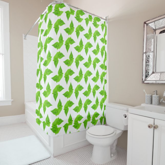 Green leaves pattern shower curtain (In Situ)