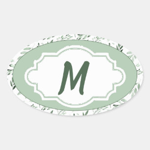 Green leaves personalised oval sticker