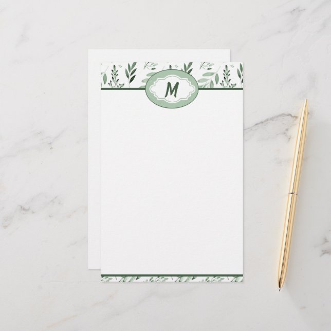 Green leaves  personalised    stationery (Front/Back In Situ)