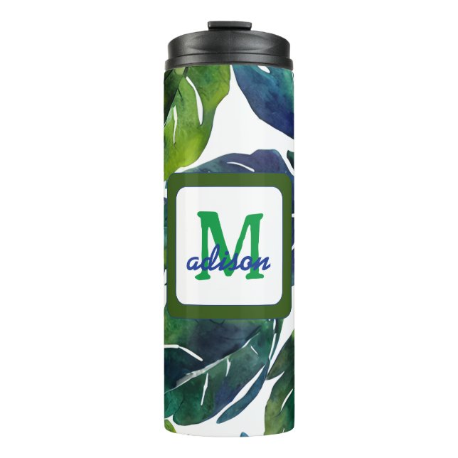 Green Leaves Philodendron Foliage Botanical Thermal Tumbler (Front)