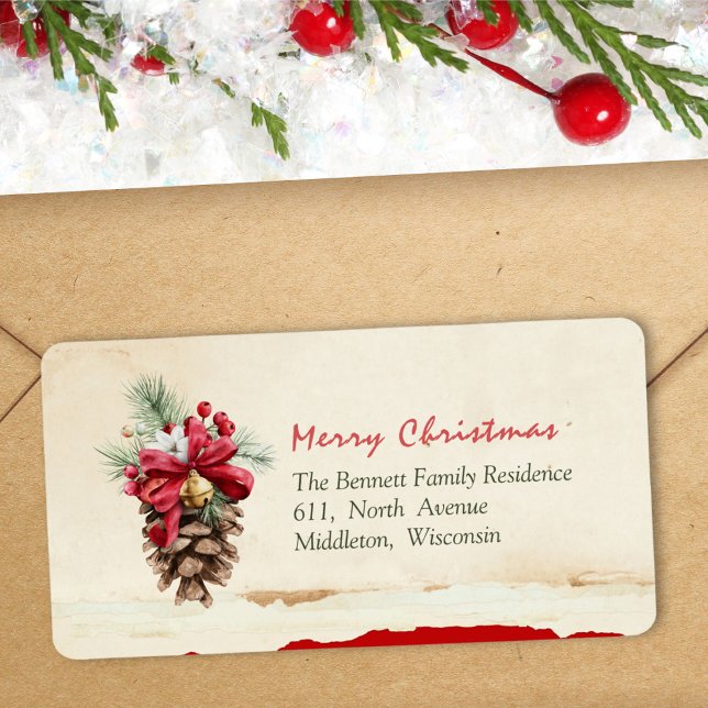 Green Leaves Pine Red Holly Berries Return Address Label (Creator Uploaded)