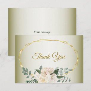 Green Leaves Pink Floral Gold Geometric Wedding Th Thank You Card