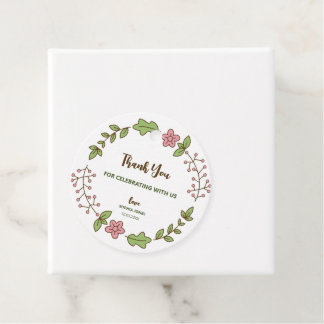 Green Leaves Pink Flower Bridal Shower Favour Tags
