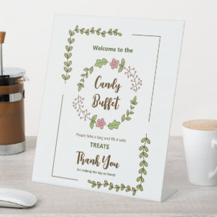 Green Leaves Pink Flower Bridal Shower Pedestal Sign