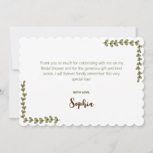 Green Leaves Pink Flower Bridal Shower Thank You Card