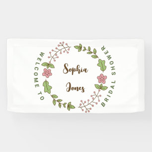 Green Leaves Pink Flower Bridal Shower Welcome Banner