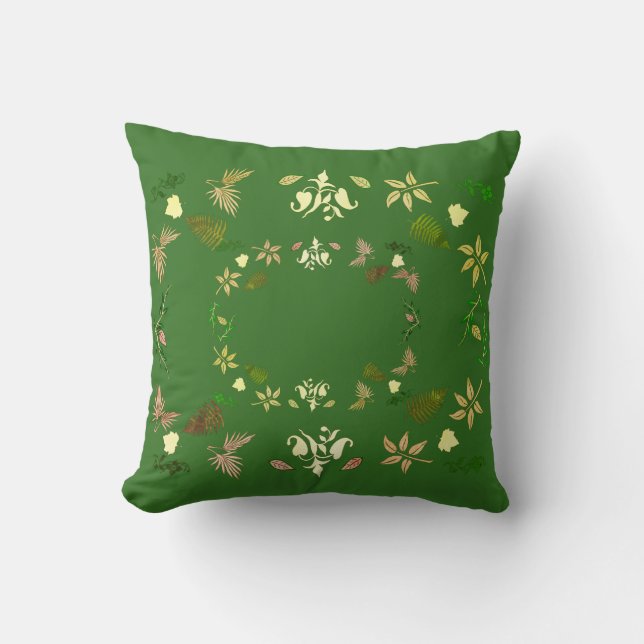 Green Leaves Plants Nature Throw Pillow Cushion (Front)