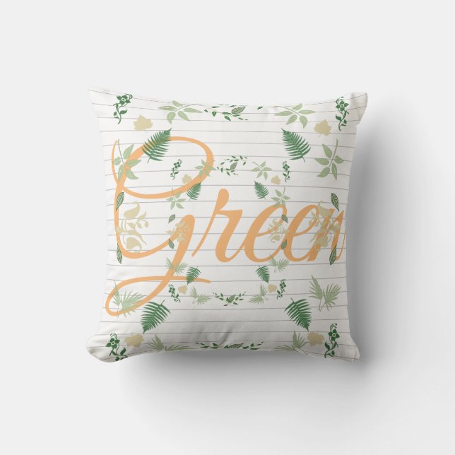 Green Leaves Plants Nature Throw Pillow Cushion (Front)