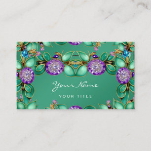 Green Leaves Purple Gemstones Business Card