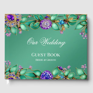 Green Leaves Purple Gemstones Guest Book