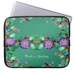 Green Leaves Purple Gemstones Laptop Sleeve