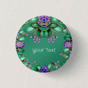 Green Leaves Purple Gemstones Pinback Button