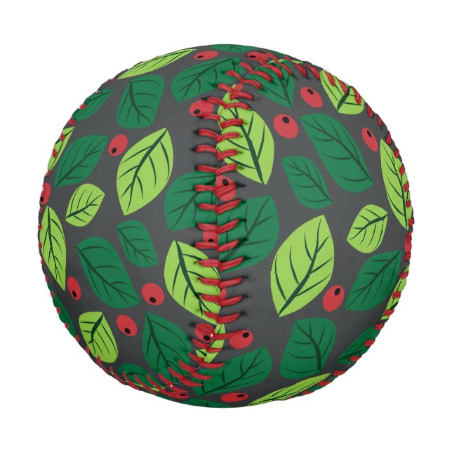 Green Leaves, Red Berries, Pattern Of Leaves Baseball (Angled)