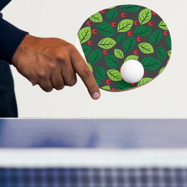 Green Leaves, Red Berries, Pattern Of Leaves Ping Pong Paddle (Insitu)
