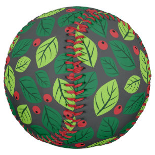Green Leaves, Red Berries, Pattern Of Leaves Softball