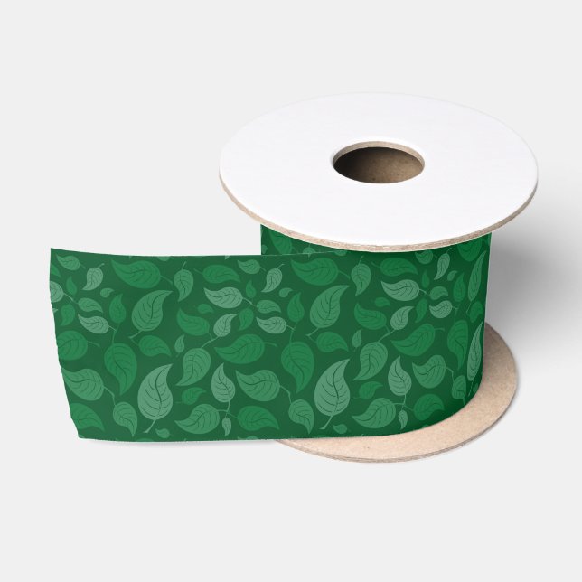 Green leaves satin ribbon (Spool)