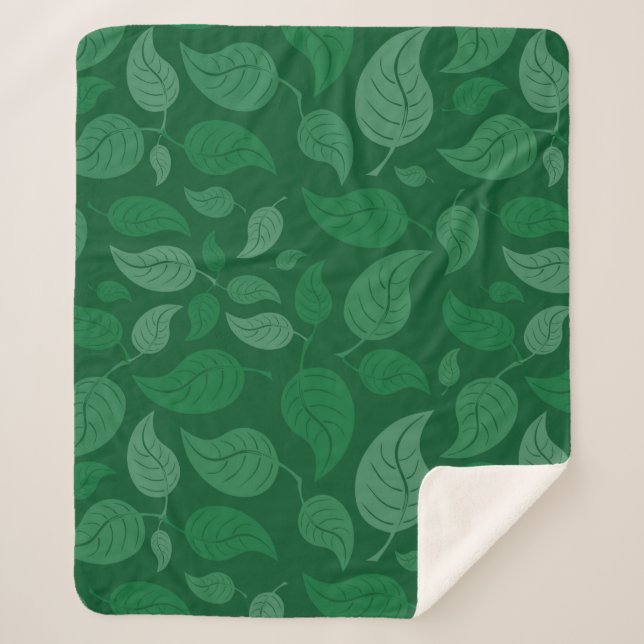 Green leaves sherpa blanket (Front)