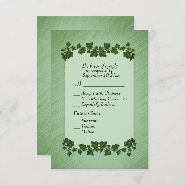Green Leaves Shimmer RSVP w Menu (Front/Back)