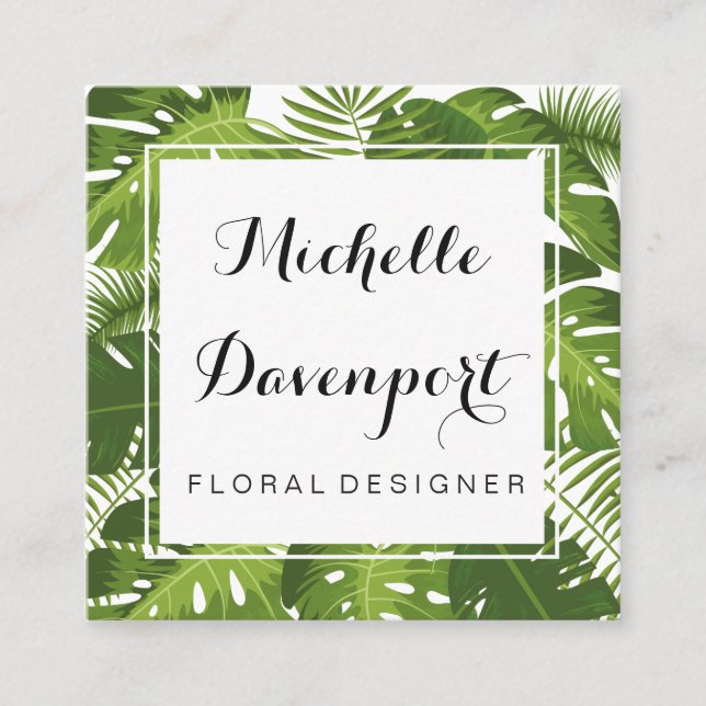 green leaves square business card (Front)