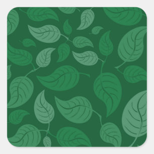 Green leaves square sticker