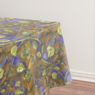 Green Leaves Stems From Raspberry Bush Blue Gold Tablecloth