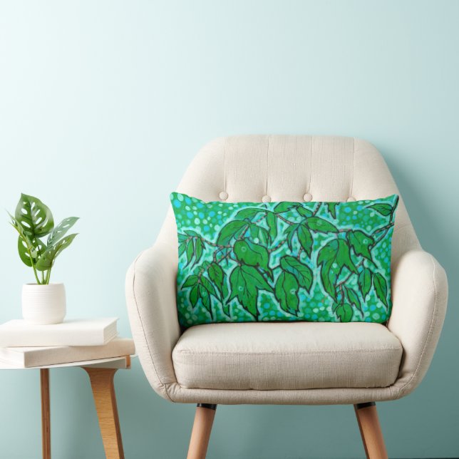 Green Leaves Summer Nature Floral Art Sketch Lumbar Cushion (Chair)