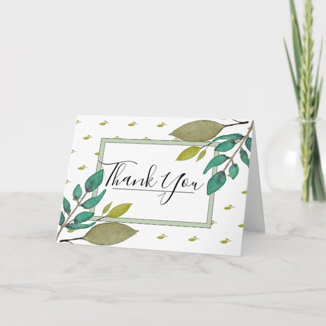Green Leaves Thank You Card (Front)