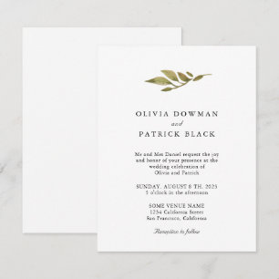 Green leaves typography classic simple Wedding Invitation
