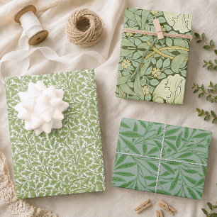 Green Leaves Vintage Morris Patterns Oak Willow  Wrapping Paper Sheet