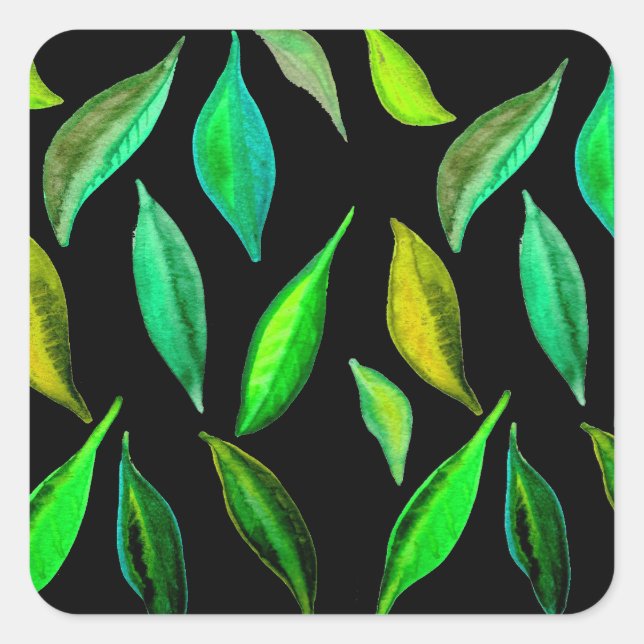 Green Leaves watercolor environmental Square Sticker (Front)