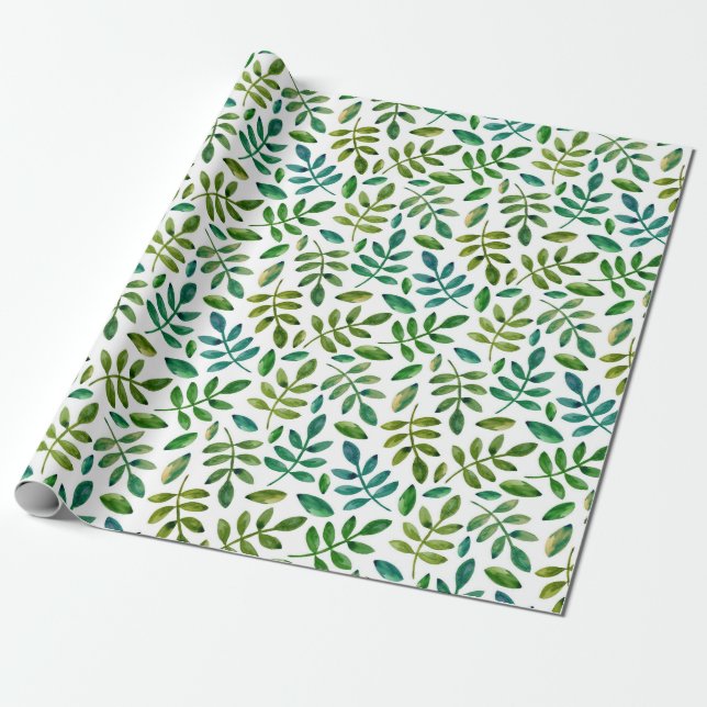 Green leaves. Watercolor floral. Summer botanical Wrapping Paper (Unrolled)