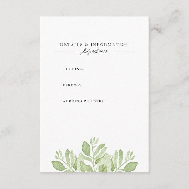 Green Leaves | Watercolor Information Card (Front)