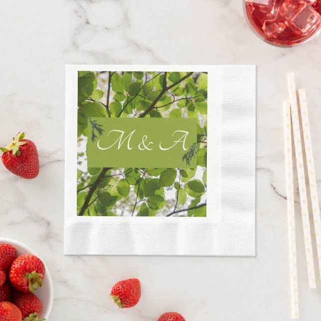 Green Leaves Wedding Coined Lunch Napkins  (Insitu)