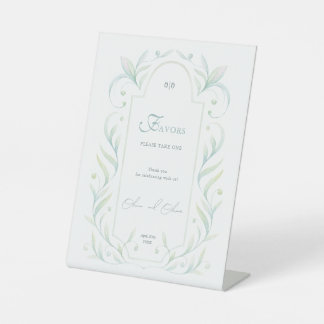 Green Leaves Wedding Favours Pedestal Sign