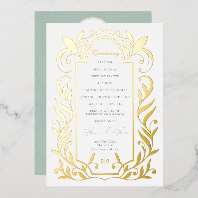Green Leaves Wedding Program (Front/Back)
