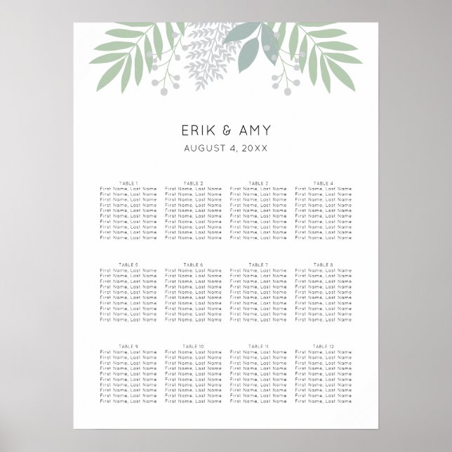 Green Leaves Wedding Seating Chart (Front)