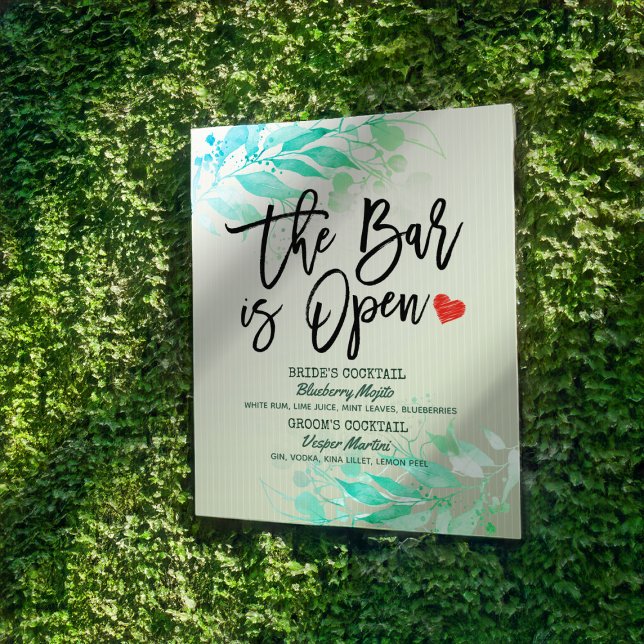 Green Leaves Wedding The Bar is Open Drink Menu Poster (Creator Uploaded)
