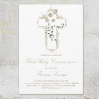 green leaves white cross First Holy Communion