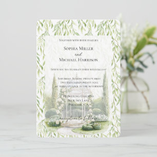 Green Leaves White Floral Love Wedding Invitation